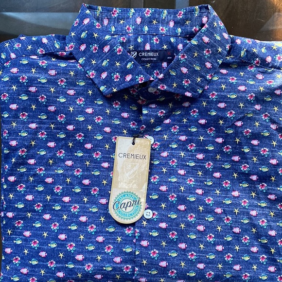 Cremieux Island Capri Collection Fish Print Long-Sleeve Woven Shirt. - Picture 2 of 11